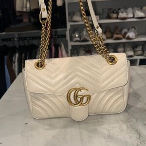 Gucci Cream Quilted Shoulder Bag with Gold Hardware
